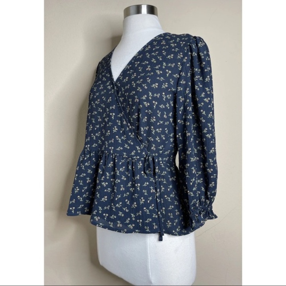 Puff-Sleeve Peplum Wrap Top in Spring Fling XS - Picture 7 of 9